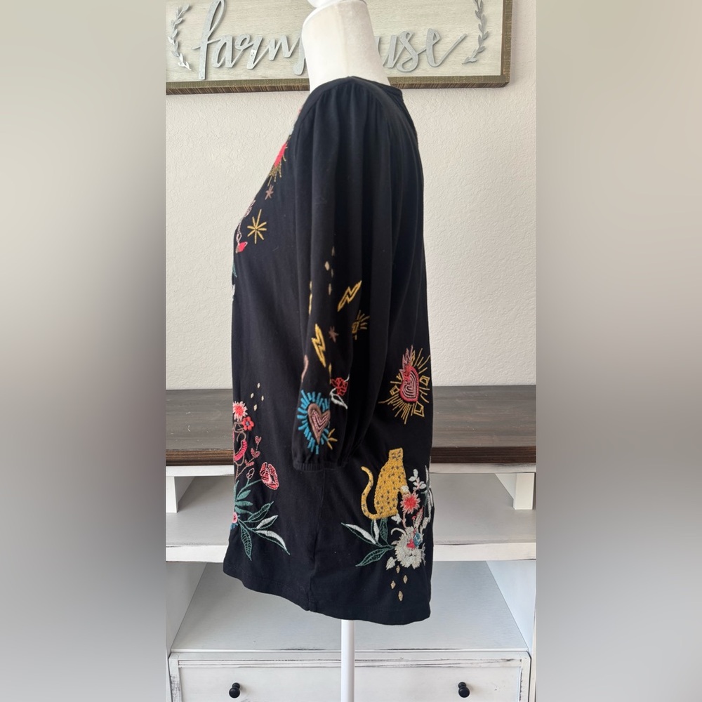Johnny Was Ruth Puff Sleeve Embroidered Floral Tee Top Women's Size S 1 - Picture 8 of 10